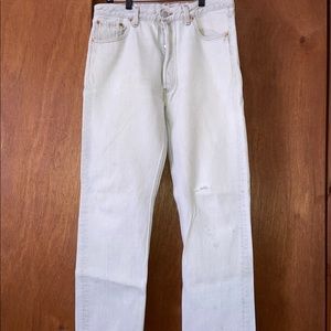 Vintage Levis 501 Button Fly Jeans made in usa 33x30 light grey distressed denim